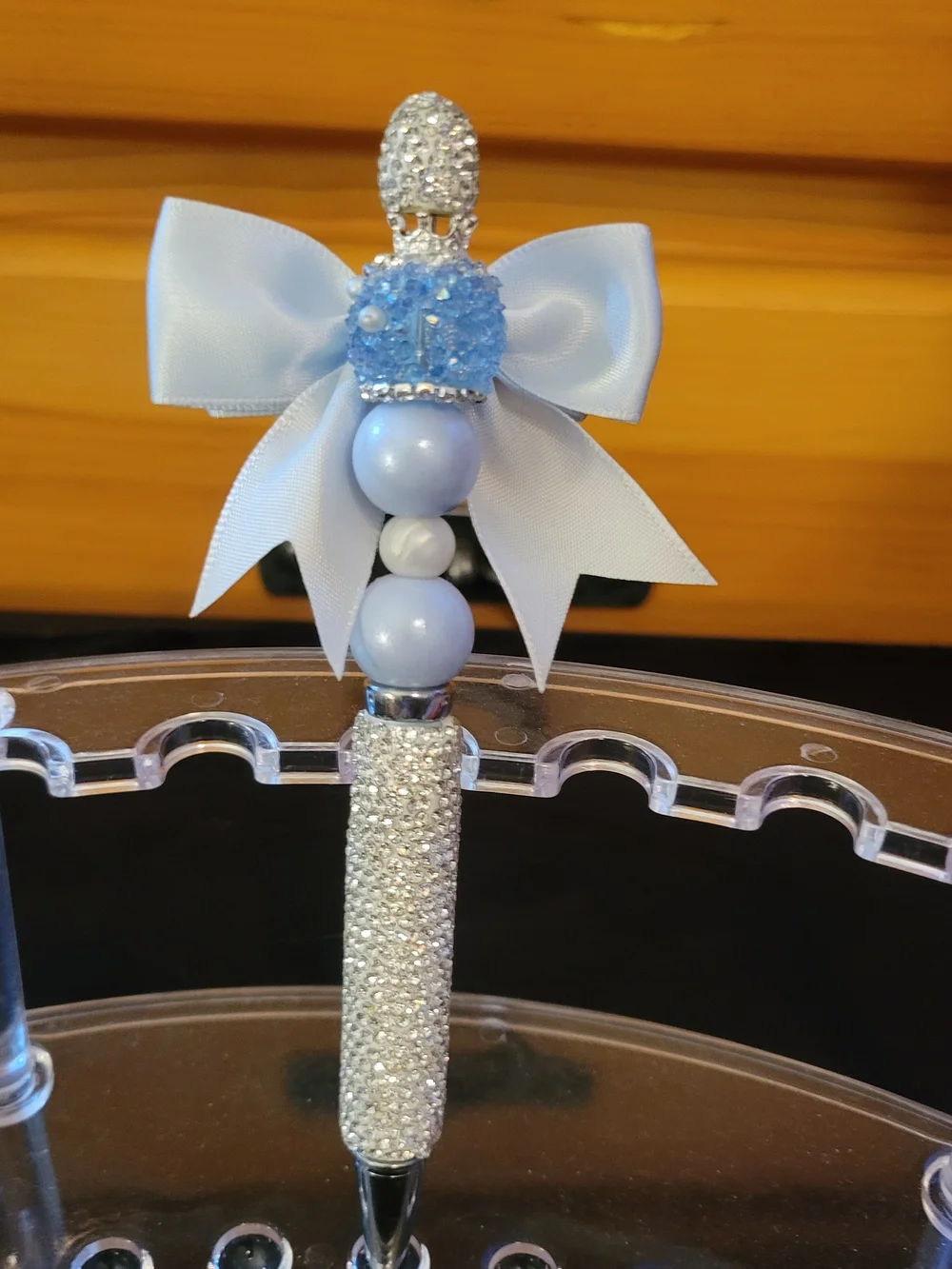 Decorative Light Blue Bow Pen with Crystal Accents